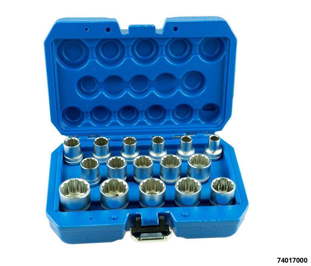 Stecknuss-Satz 1/2" Antrieb 12-kant SW 8 - SW 24 16-tlg. im Koffer