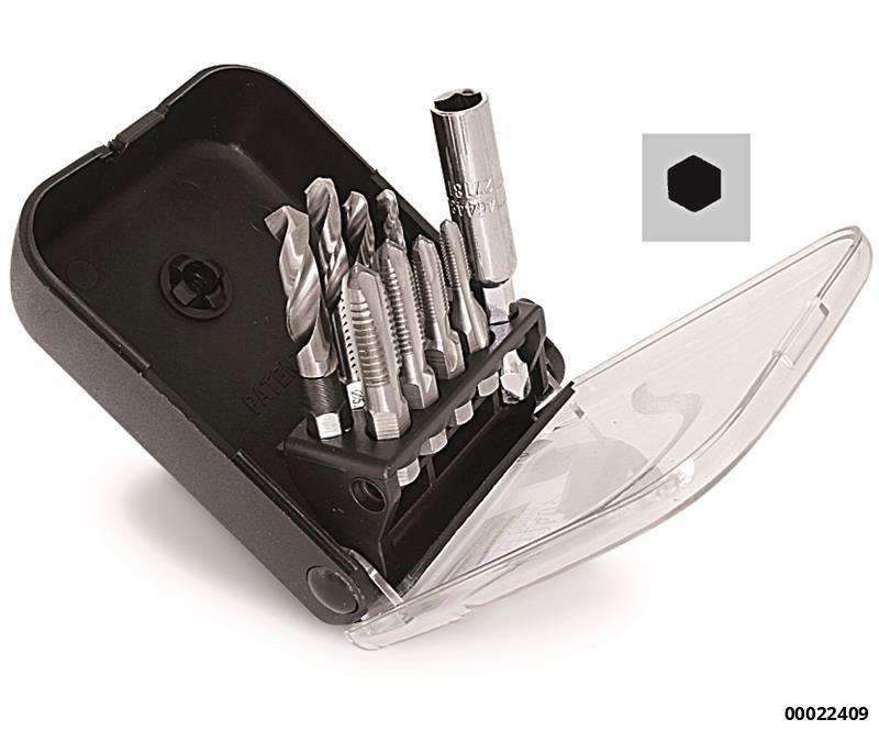 Kombi-Gewindebohrer Bits 7-tlg. M3-M10 mit Halter.