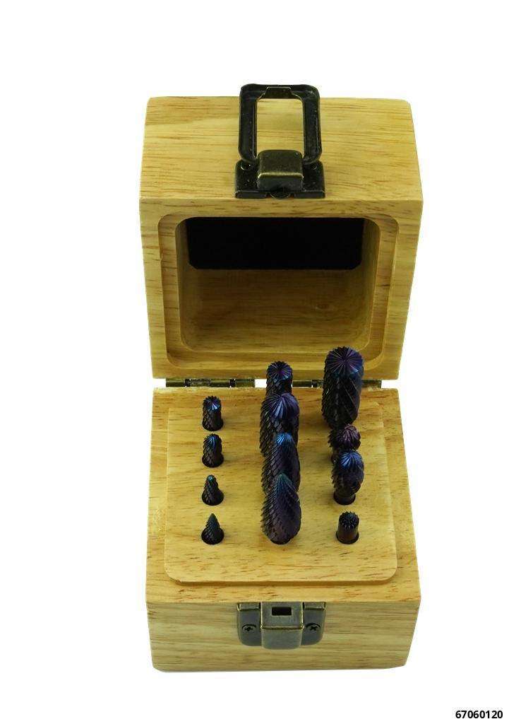 Hartmetall-Frässtifte-Set 12-tlg. mit Kreuzverzahnung, 6 mm Schaft-Ø & BLUE COAT Beschichtung