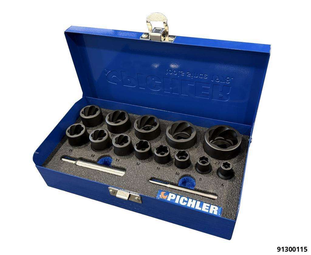 Ausdreher Set TWIST SOCKET, 15-tlg. 1/4":  6, 8, 10, 11, 12 mm 1/2": 13,14,15,17,19,21,24,27 mm