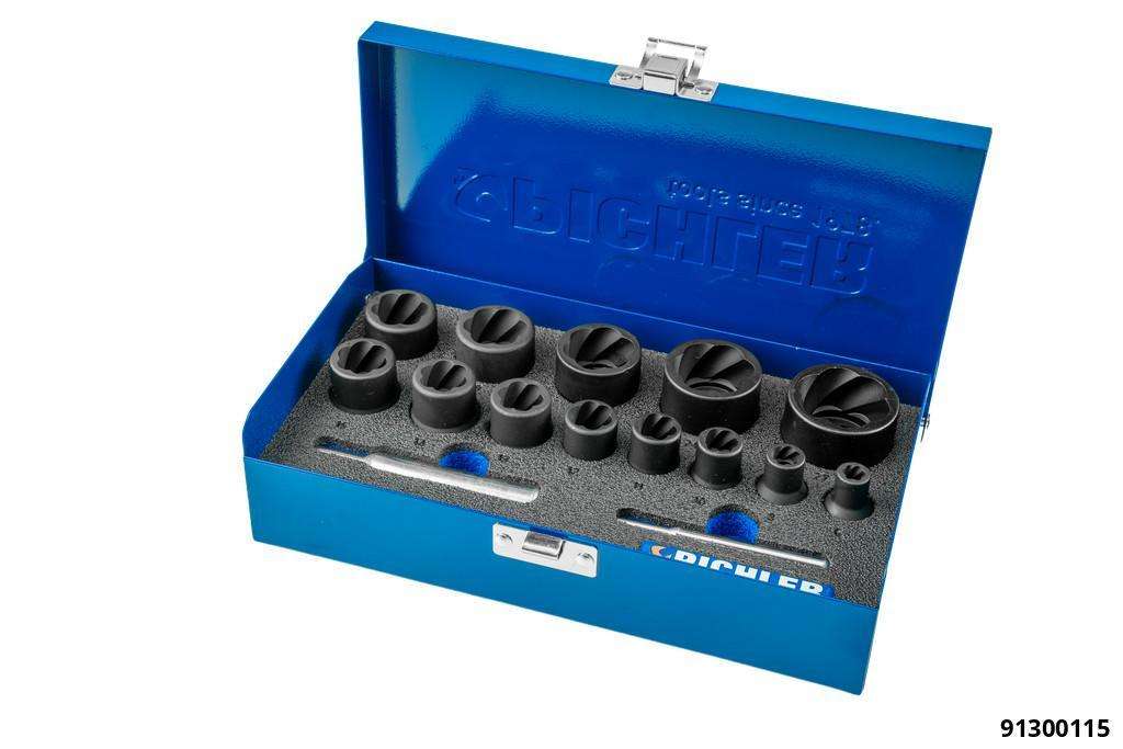 Ausdreher Set TWIST SOCKET, 15-tlg. 1/4":  6, 8, 10, 11, 12 mm 1/2": 13,14,15,17,19,21,24,27 mm