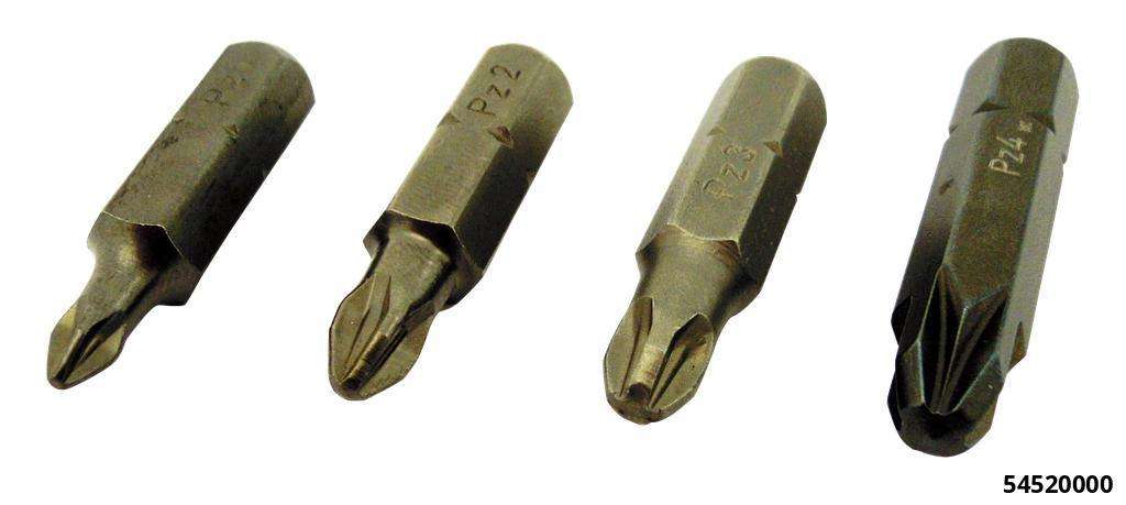 Pozidrive bits set 4 pcs 5/16" hexagon drive