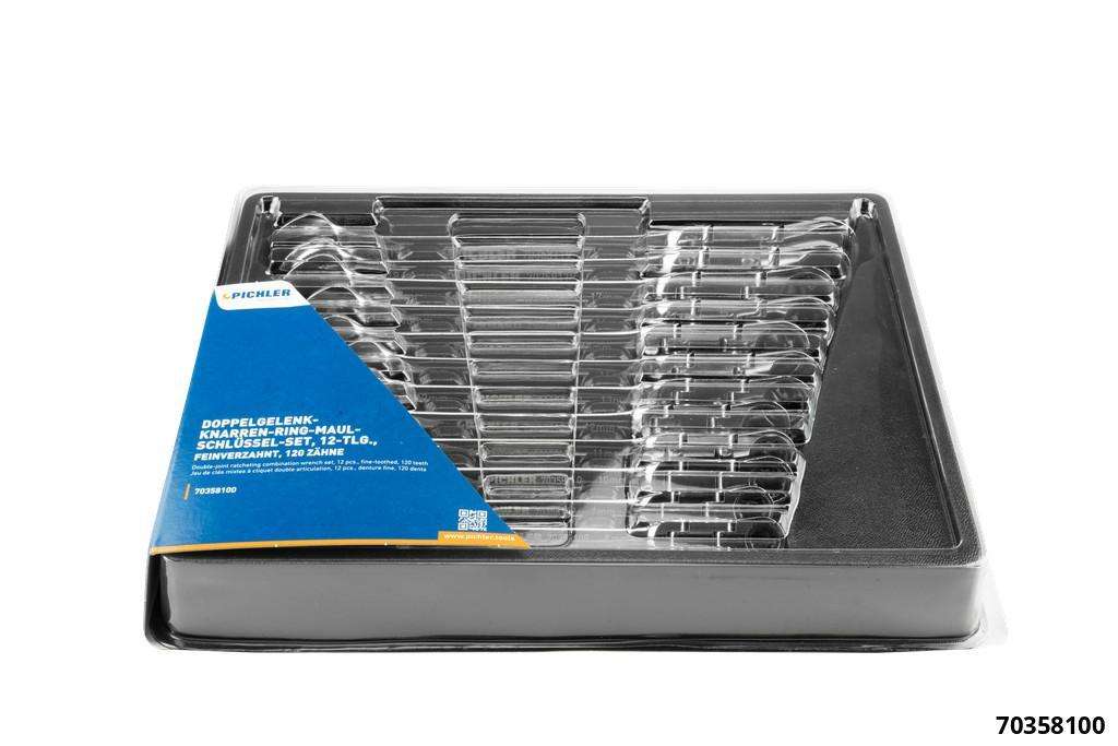 Jeu de clés mixtes à cliquet double articulation, 12 pcs.