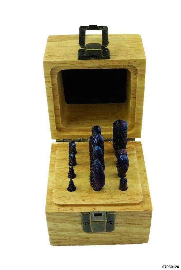 Hartmetall-Frässtifte-Set 12-tlg. mit Kreuzverzahnung, 6 mm Schaft-Ø & BLUE COAT Beschichtung