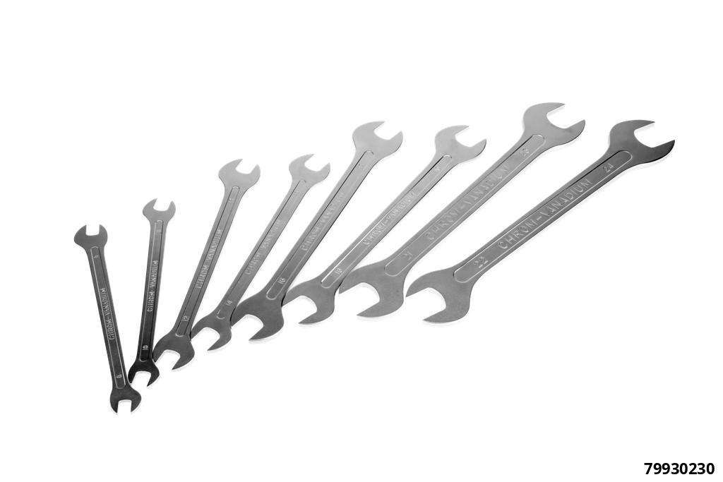 Double open-end spanner set, 8 pcs., extra flat